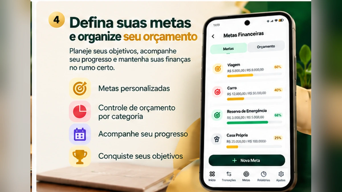 Metas orçamentárias no aplicativo GRANA com indicadores de progresso