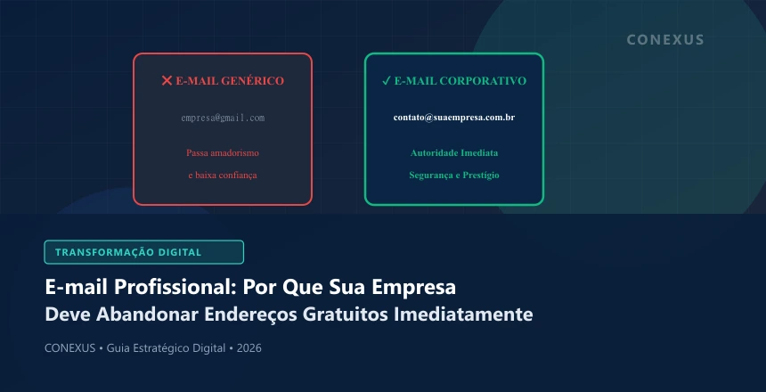 Comparativo visual entre endereço de e-mail corporativo personalizado com domínio próprio e conta gratuita genérica
