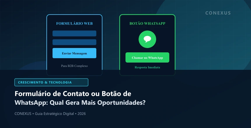 Comparativo de interface entre formulário de contato web moderno e botão direto de WhatsApp comercial