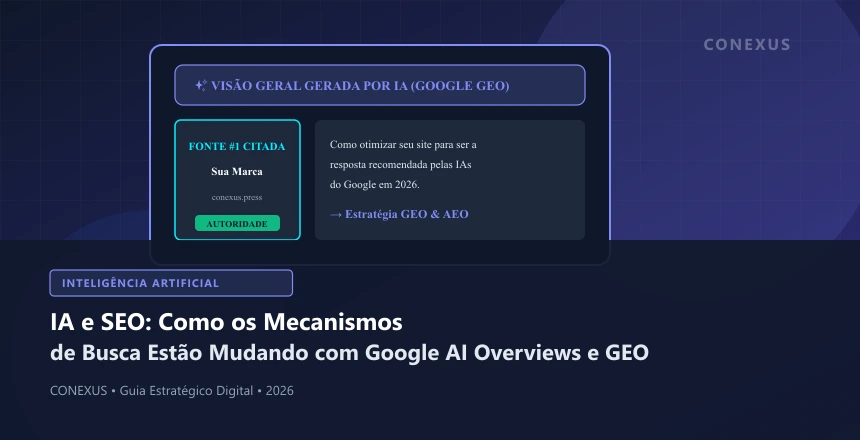 Tela de resultados do Google destacando respostas diretas geradas por inteligência artificial e citações de fontes oficiais