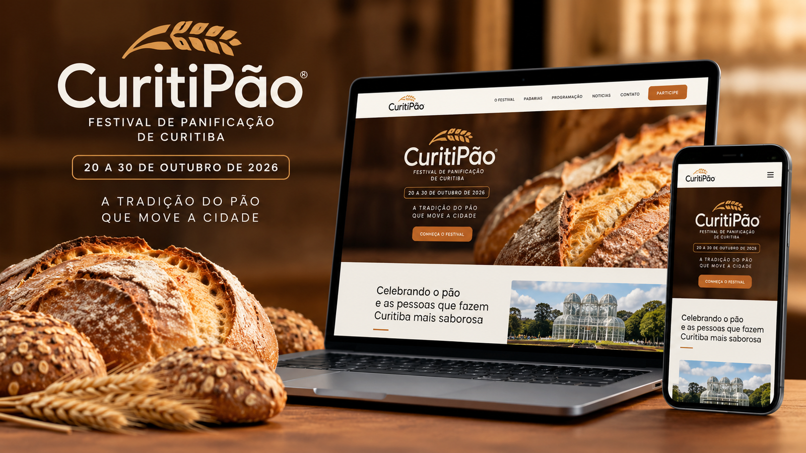 Projeto digital CuritiPão 2026 — Festival de Panificação de Curitiba desenvolvido pela CONEXUS